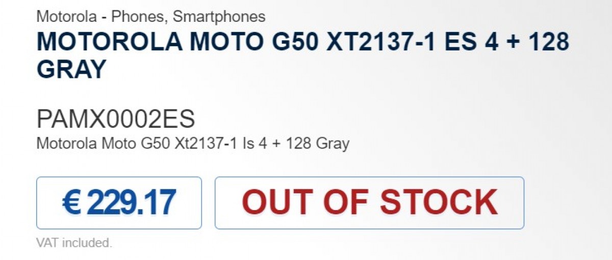 Motorola Moto G50 (''Ibiza'') price revealed by Spanish retailer