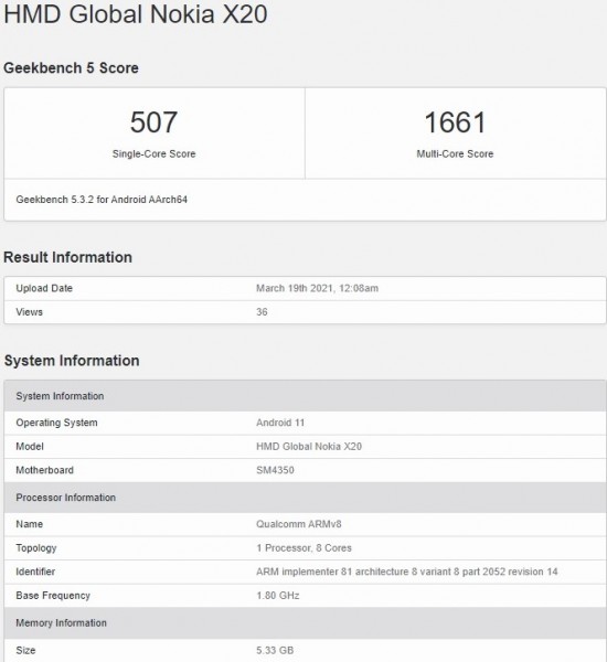 Nokia X20 visita Geekbench com Snapdragon 480 5G SoC