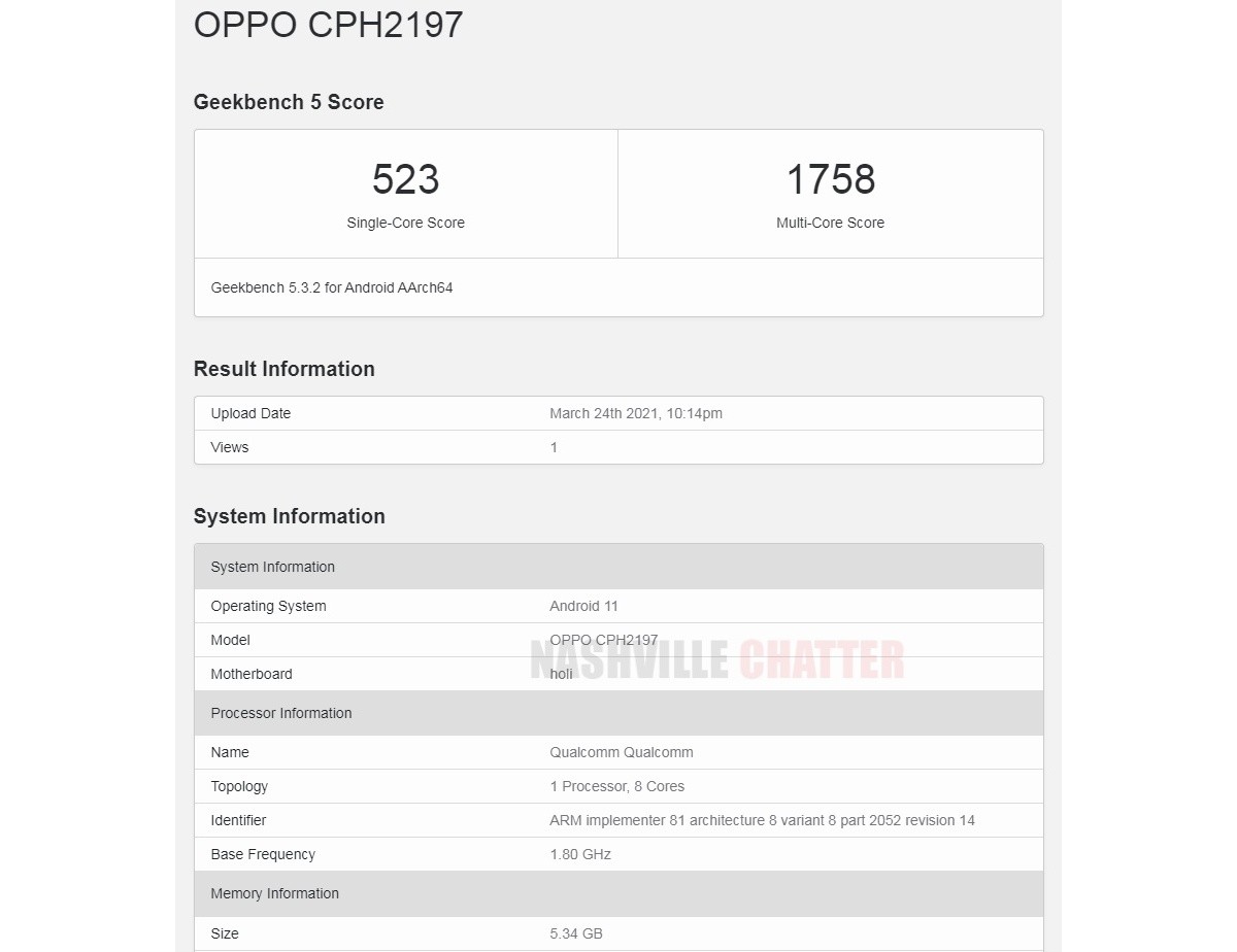 Oppo A74 5G S'Arrête Par Geekbench Avec Le Chipset Snapdragon 480