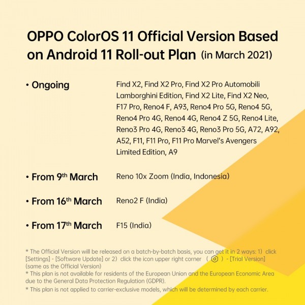 Oppo F15 receiving Android 11-based ColorOS 11.1 stable update