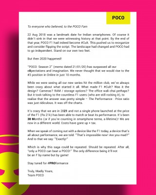 Poco's letter to its fans contains a stenographic clue to the Poco X3 Pro launch