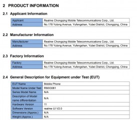 RMX3081 - potentially the Realme 8 Pro - details from FCC documents