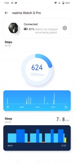 Realme Watch S Pro data and settings in Realme Link app