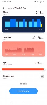 Realme Watch S Pro data and settings in Realme Link app