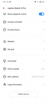 Realme Watch S Pro data and settings in Realme Link app