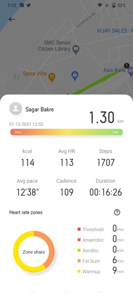 Workout data in Realme Link app