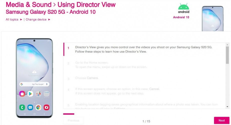 Samsung Galaxy S21's Director's View feature might trickle down to Galaxy S20 5G