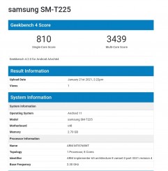 Samsung Galaxy Tab (SM-T225) TUV and Geekbench listings