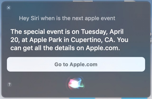 Detalhes de eventos da Apple da Siri