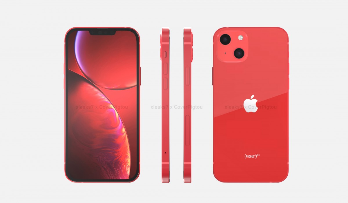 Apple iPhone 13 in Product Red appears in renders