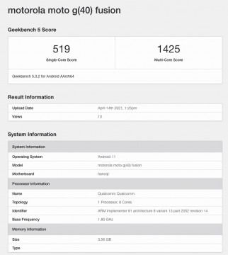 Motorola Moto G60 And G40 Fusion Appear On Geekbench With Snapdragon 732g Gsmarena Com News