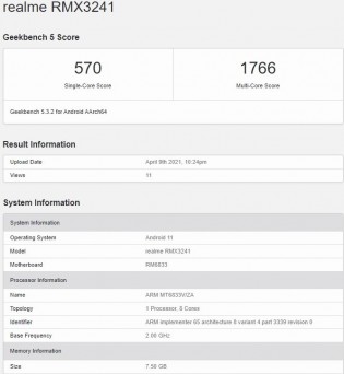 Realme 8 5G’s key specs revealed by Geekbench