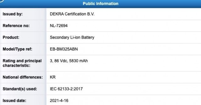 Samsung Galaxy M32 battery listing