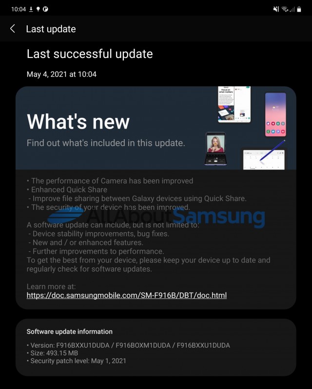 Galaxy Z Fold2 update changelog (Source: AllAboutSamsung)