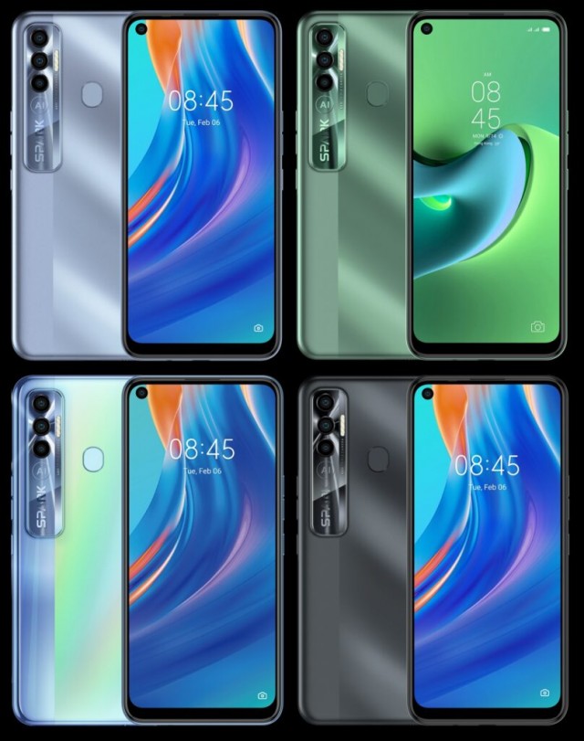 Tecno Spark 7 Pro in its four official colors
