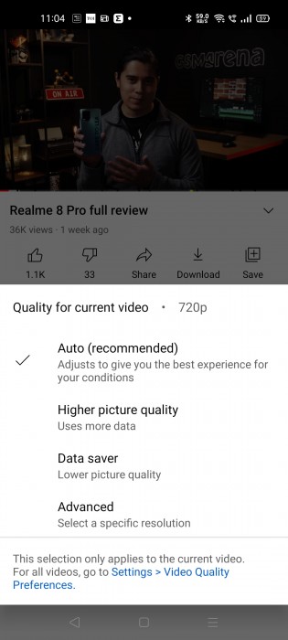 Nueva configuración de calidad de video
