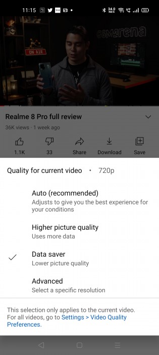 Data saver kept streaming in 720p resolution