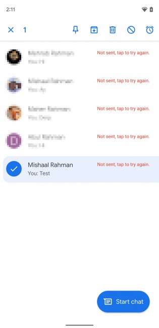 Message to touch retry sent not hangouts 