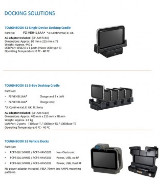 Apenas alguns dos acessórios opcionais para o Toughbook S1