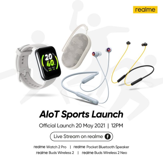 Pôster da conferência de lançamento do Realme AIoT Sports