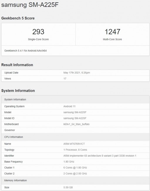 a22 4g samsung specs