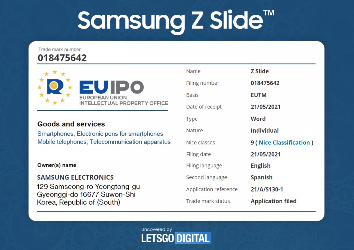 Samsung trademarks “Z Slide” smartphone name with European IP Office