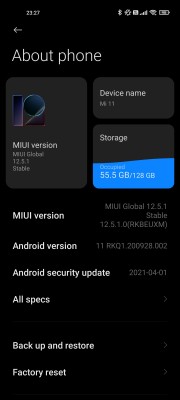 Xiaomi Mi 11 MIUI 12.5 atualização na Europa