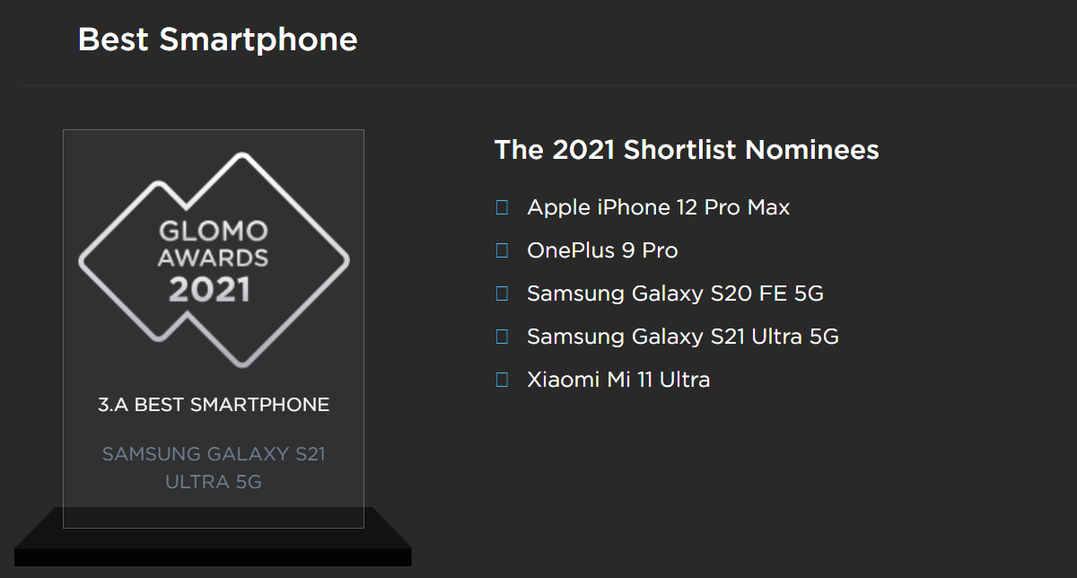 Samsung Galaxy S21 Ultra gets the Best Smartphone award at GLOMO 2021 - GSMArena.com news - GSMArena.com