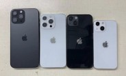 Four iPhone 13 dummies pose for a photo