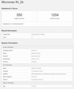 Geekbench 5 scores: Micromax In 2b