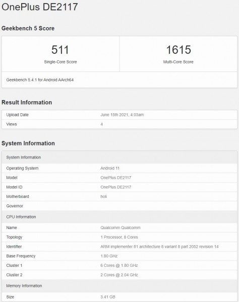 OnePlus Nord N200 5G aparece no Geekbench