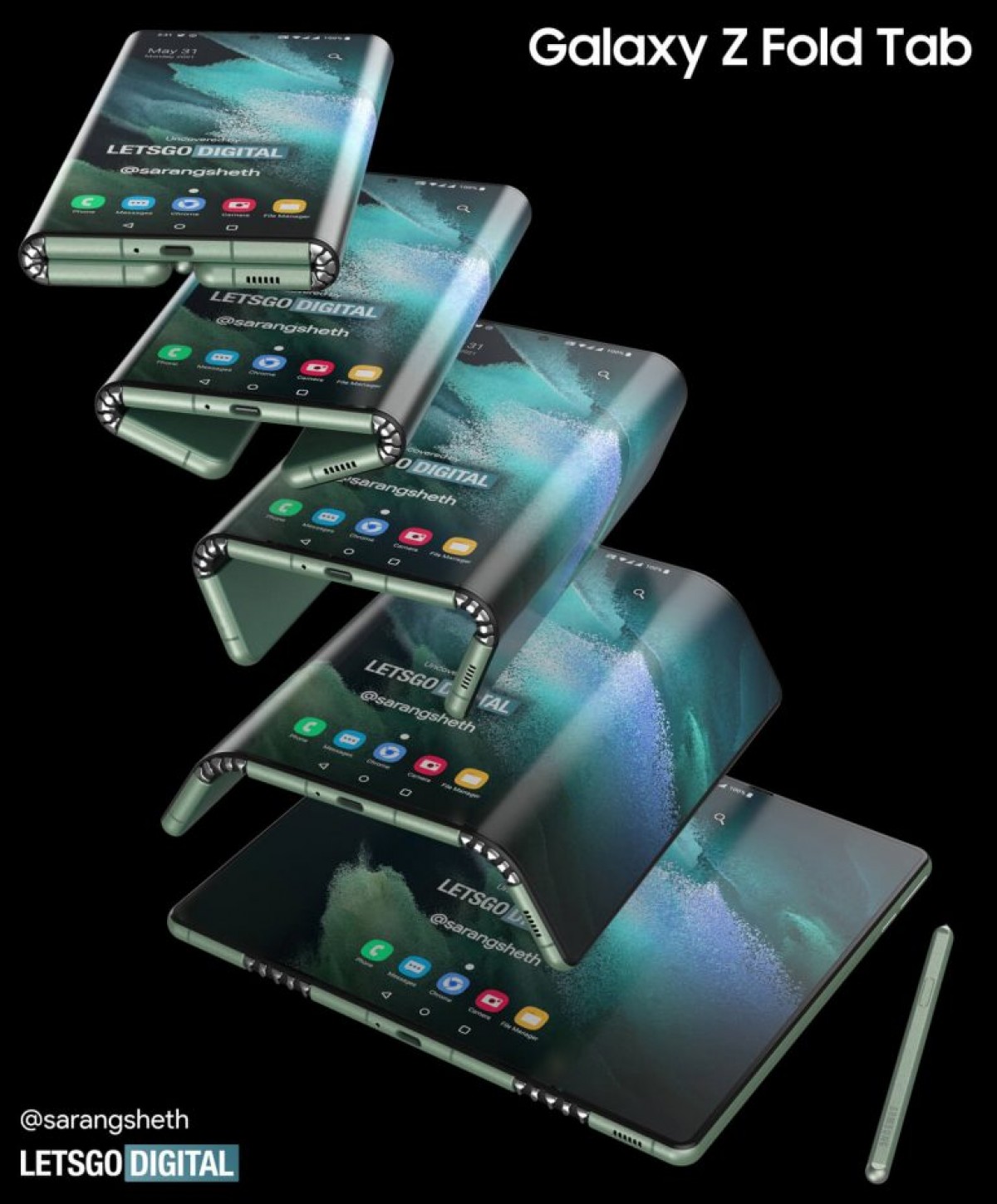 Patentes da Samsung dobráveis ​​com dobradiças duplas, apelidadas de 'Z Fold Tab' com espaço S Pen