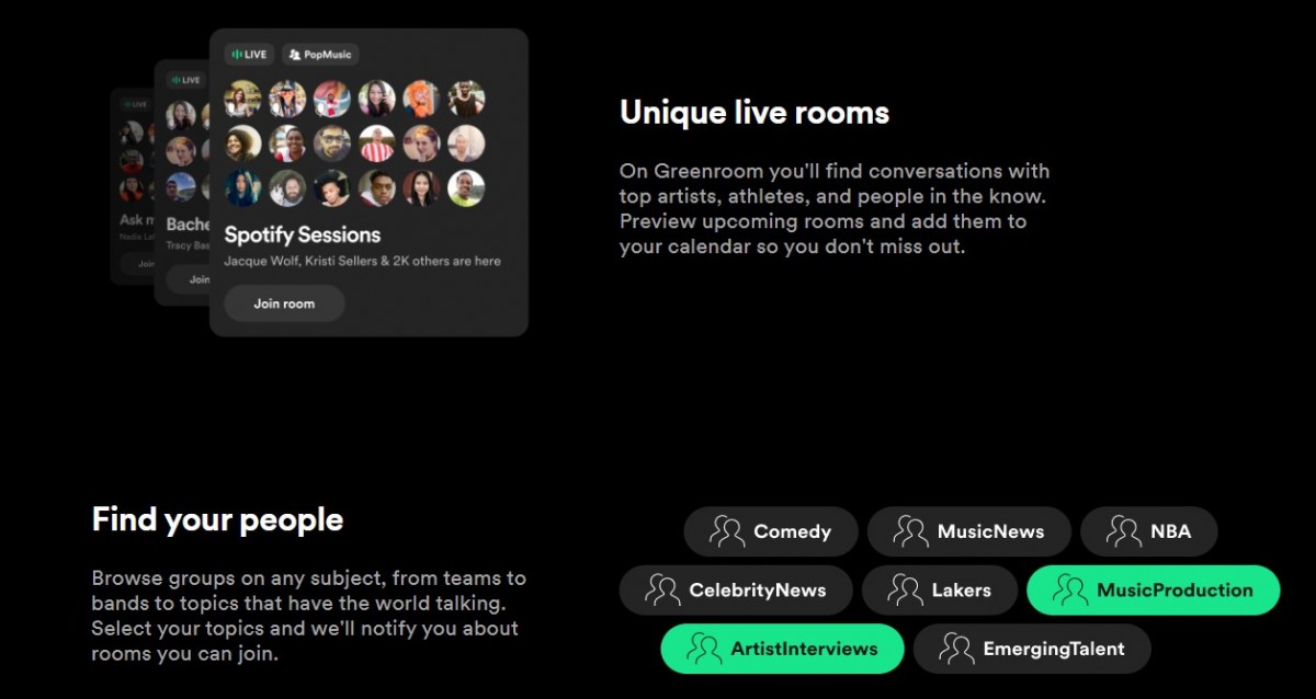 Spotify lança Greenroom, um concorrente do Clubhouse e do Twitter Spaces