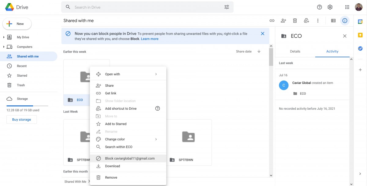 You can now block other users on Google Drive