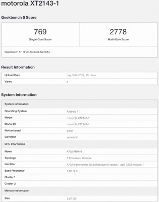 Moto Edge 20 trên Geekbench