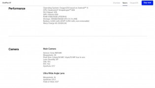 Trang thông số kỹ thuật của OnePlus 8T
