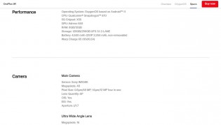 OnePlus 9R's specs page