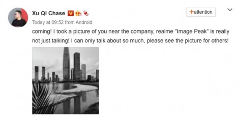 Postagem do VP da Realme Xu Qi Chase no Weibo