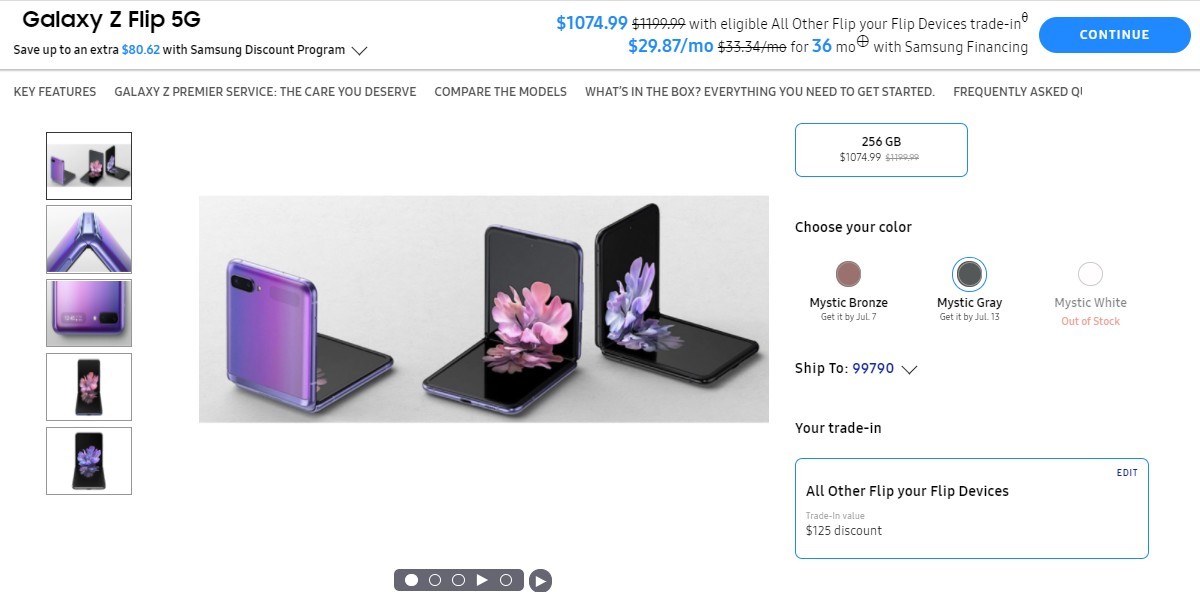 Samsung offers $125 discount on the Galaxy Z Flip 5G for trading in an old flip phone