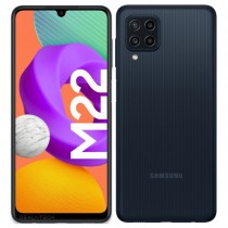 Samsung Galaxy M22 in black, blue and white