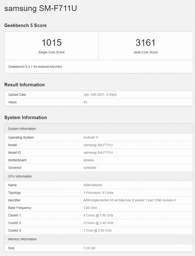 Samsung Galaxy Z Flip3 specs revealed on Geekbench