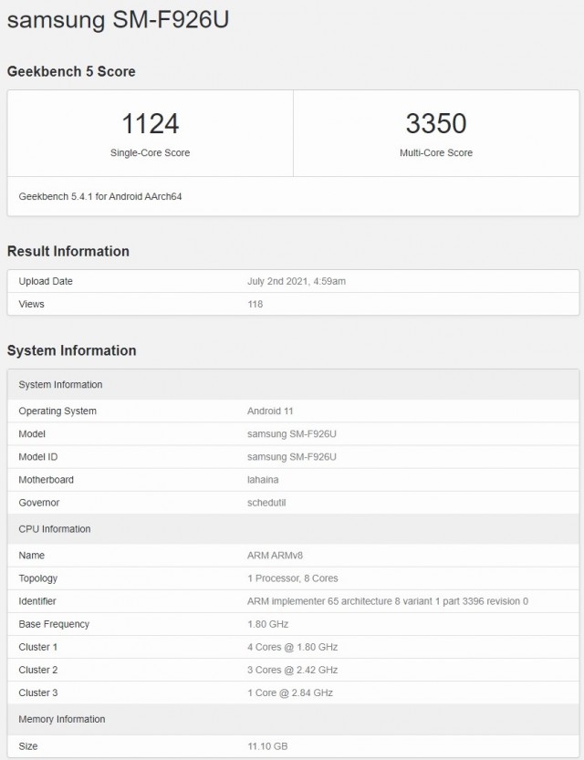 Samsung Galaxy Z Fold3 on Geekbench