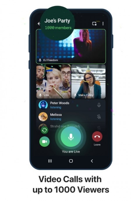 Telegram agrega velocidad de reproducción de video, pantalla compartida con sonido y videollamadas hasta 1000 espectadores