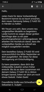 The emails received by some, telling them that their Galaxy Watch4 or Z Fold3 shipment has been delayed