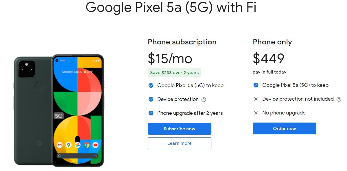 Google Fi subscribers can get the Pixel 5a 5G for only $ 15 a month (and there are benefits above)