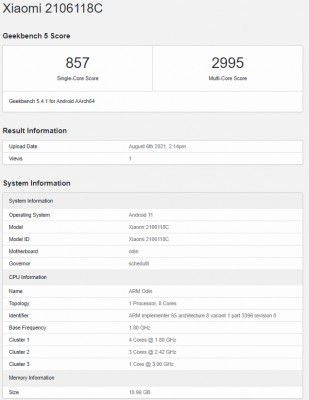 Geekbench 5 scorecard for the Xiaomi Mi Mix 4