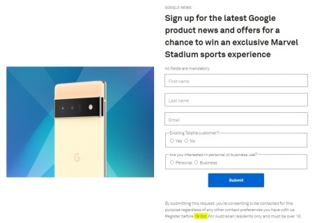 Telstra's promo campaign for the Pixel 6 series launch ends on October 19