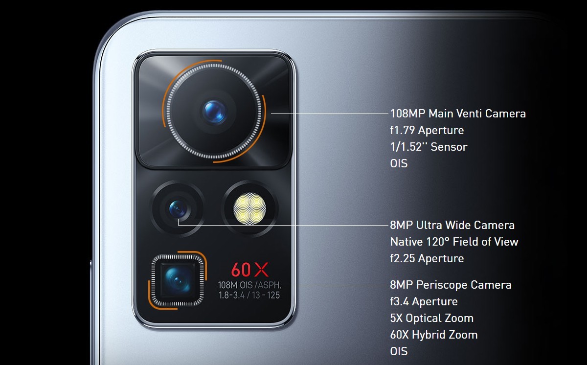 Infinix Zero X Pro camera setup with 108 MP main, 5x periscope and 120º ultra wide