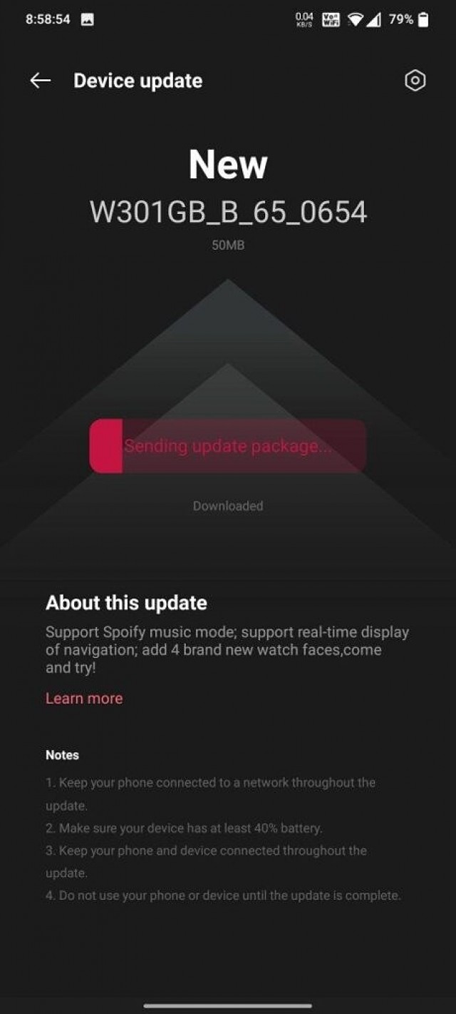 OnePlus Watch B.65 update changelog (image: <i>danishhazari</i> OnePlus forum member)