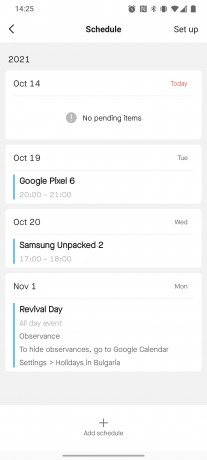 The watch can sync with Google Calendar, but you can also manually add events